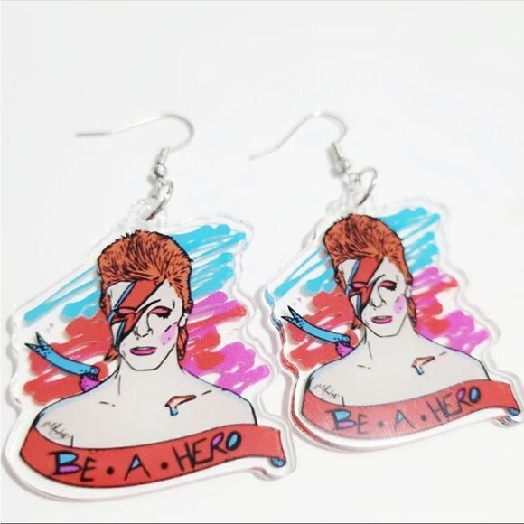 David Bowie Aladdin Sane “Be a hero” Lightweight Earrings - Picture 1 of 4